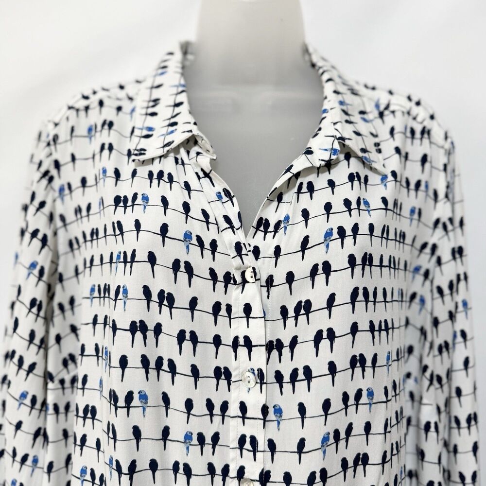Jane and Delancey Womens Plus 1X Bird Print Button Up Shirt Roll Tab Sleeve Top - Picture 2 of 11